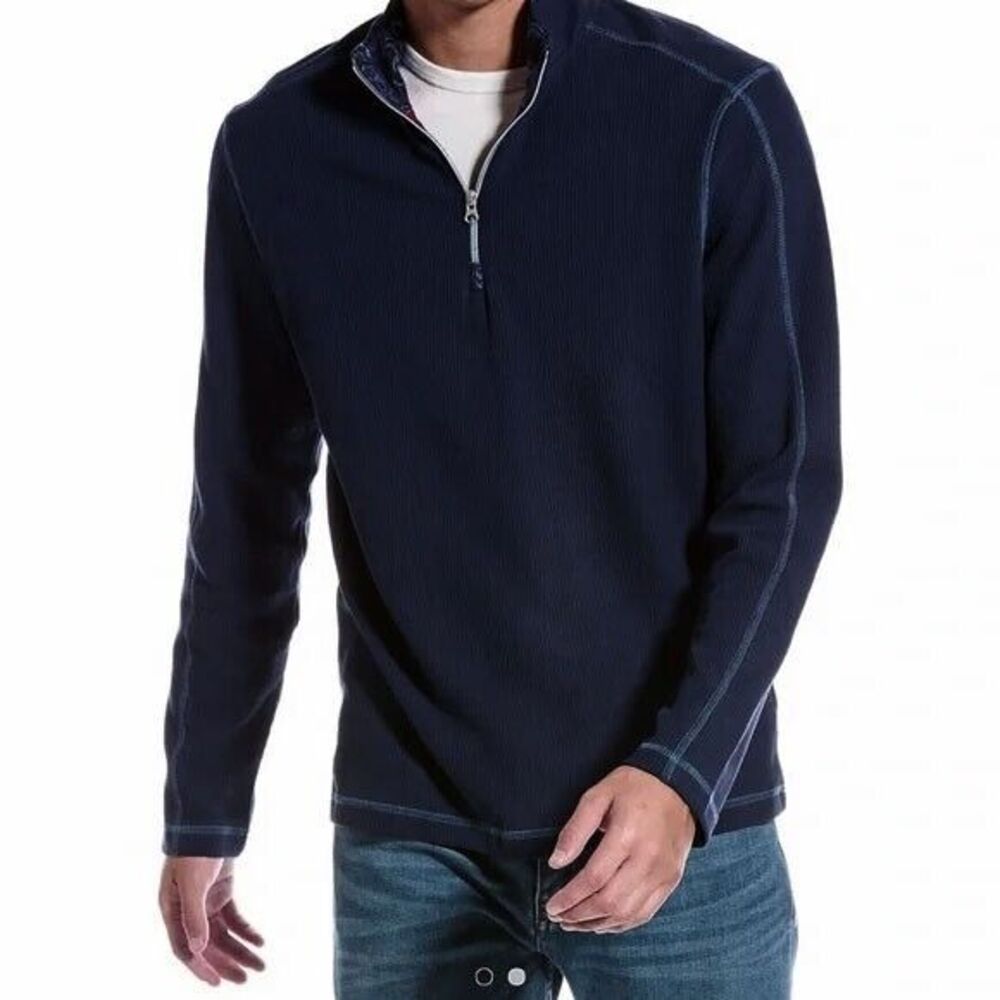 NWT ROBERT GRAHAM  2XL XXL quarter zip soft pullover men's navy designer sweater